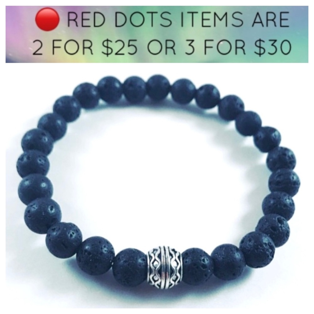🔴Men / women black lava rock celtic bead bracelet